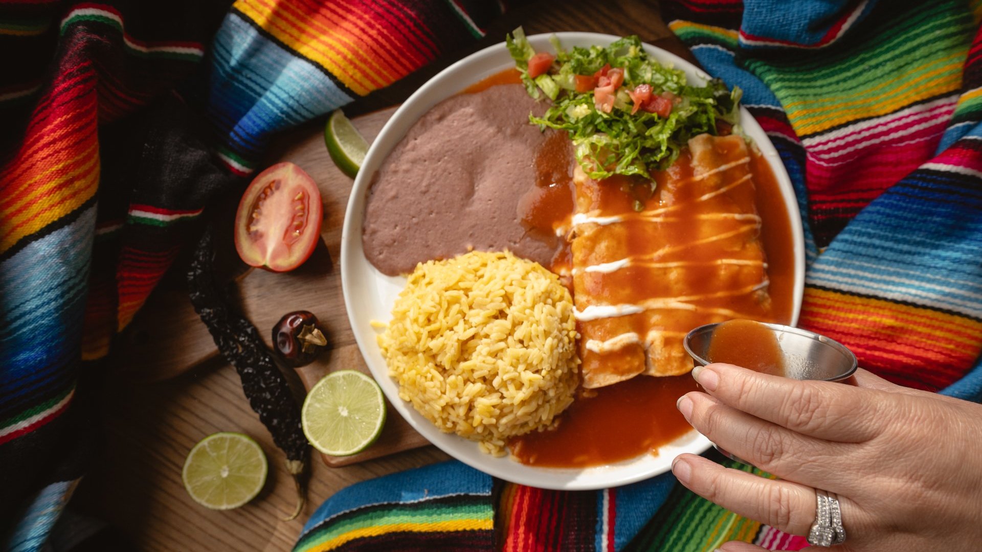 Overhead shot of enchiladas at Guacamole Mexican Grill in Surrey BC Ian Harland DSC 2123