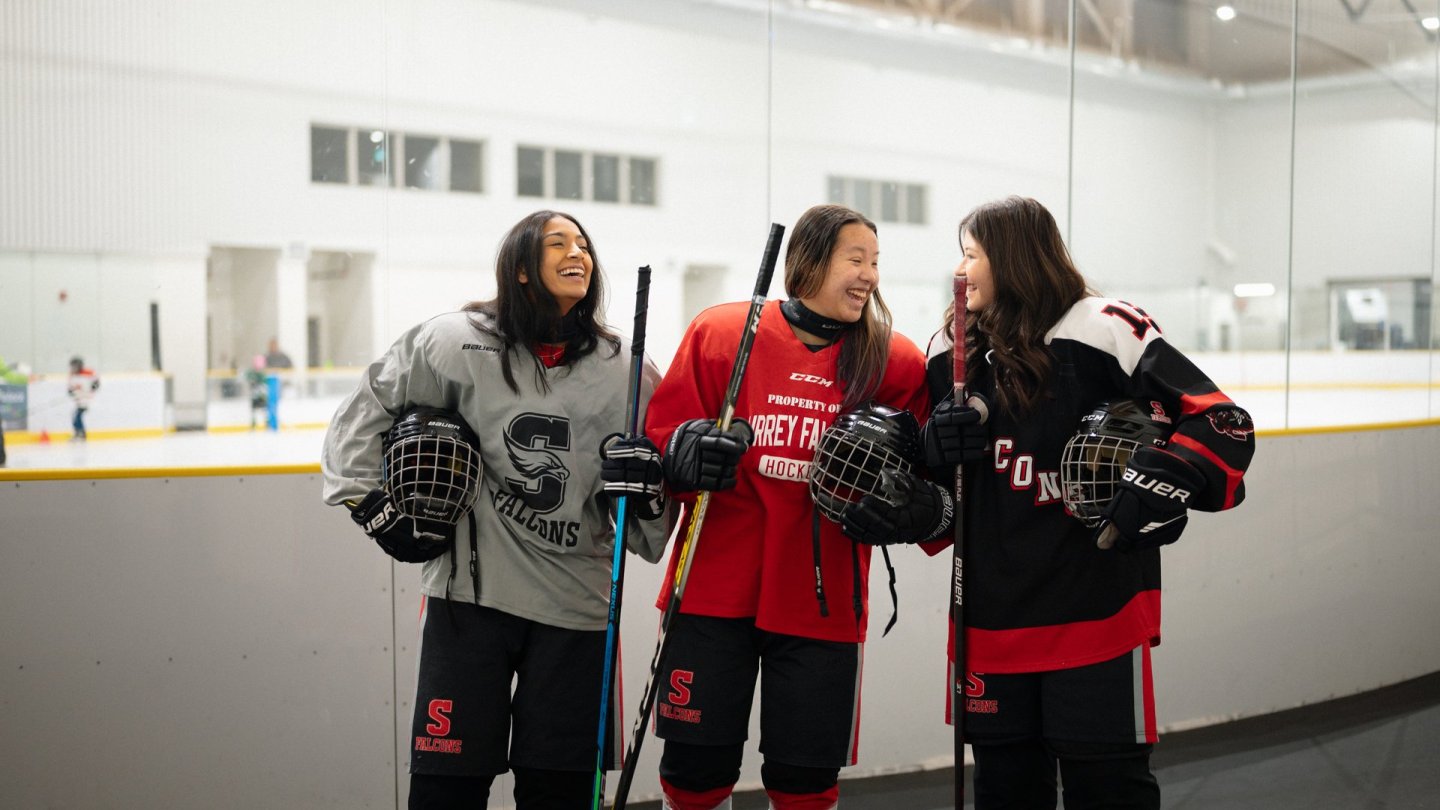 Three hockey players at the North Surrey Ice Complex Ian Harland DSC3650