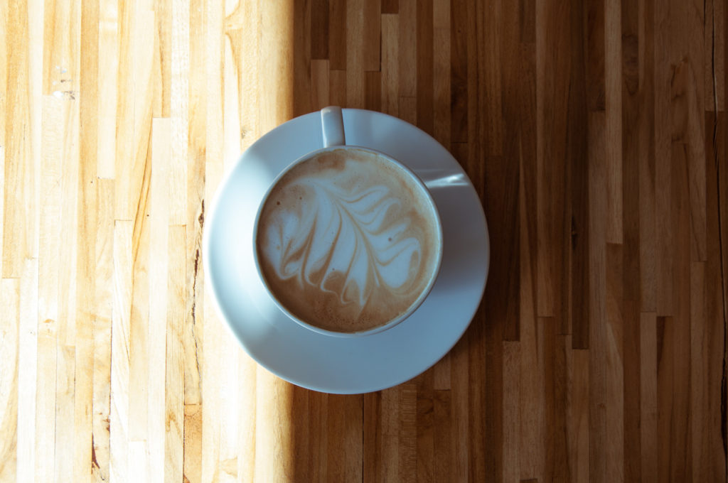 coffee latte art wooden table